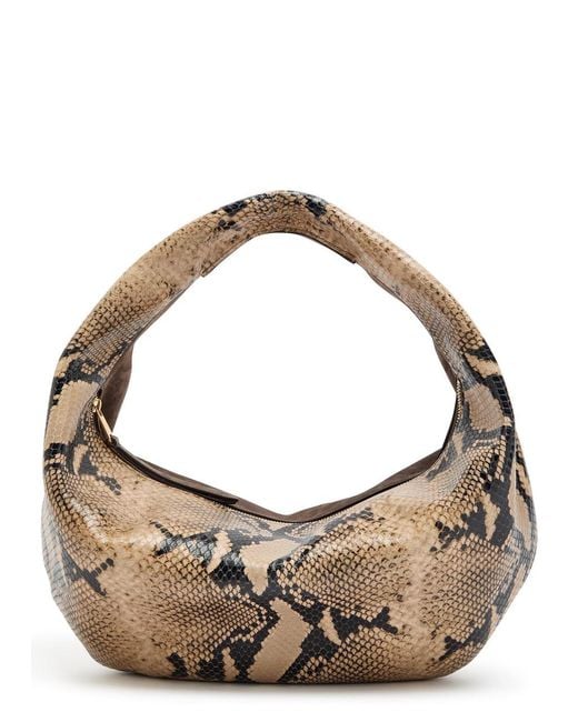 Khaite Brown Olivia Medium Snake-Effect Suede And Leather Top Handle Bag