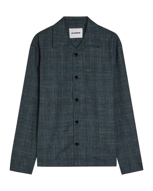 Jil Sander Blue Checked Wool-Blend Shirt for men