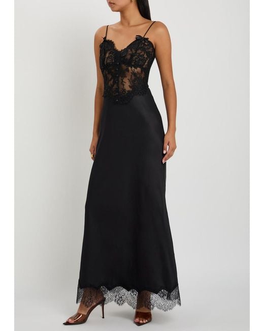 Self-Portrait Black Lace And Satin Midi Dress