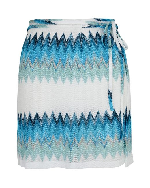 Missoni Blue Zigzag Fine-Knit Mini Wrap Skirt, Mini Wrap Skirt