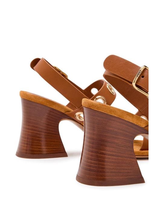 Chloé Brown Janis 80 Eyelet-Embellished Leather Sandals