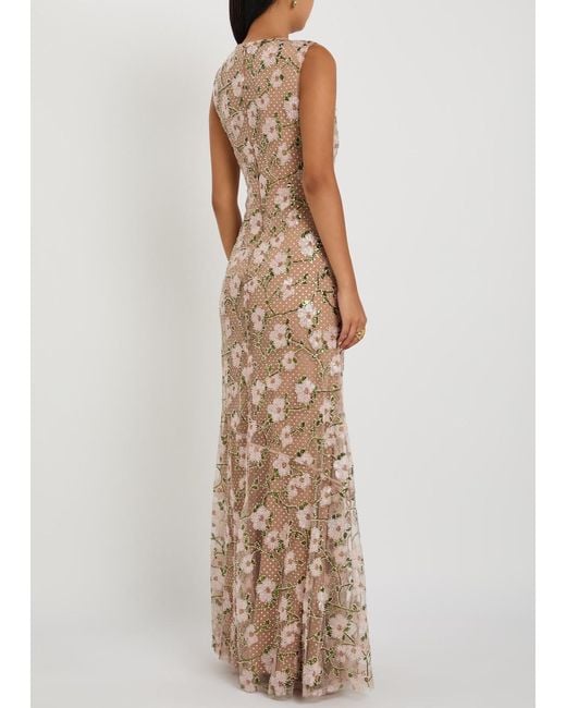 Self-Portrait Natural Floral Crystal-Embellished Tulle Maxi Dress
