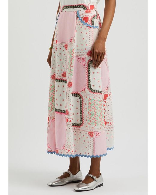 Damson Madder Pink Hyan Printed Cotton-Blend Midi Skirt
