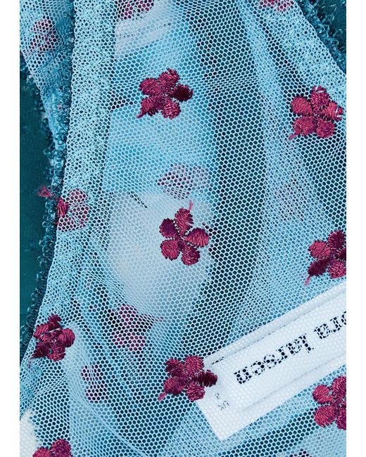 Dora Larsen Blue Maudie Embroidered Tulle Thong