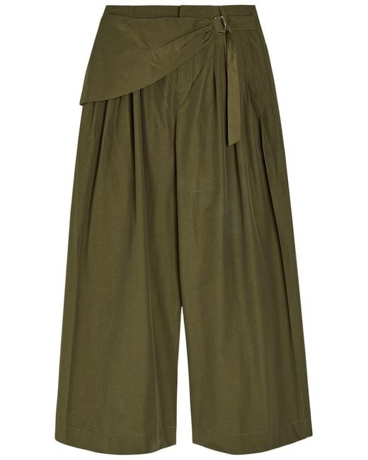 Damson Madder Green Fabia Cotton-Blend Wide-Leg Trousers