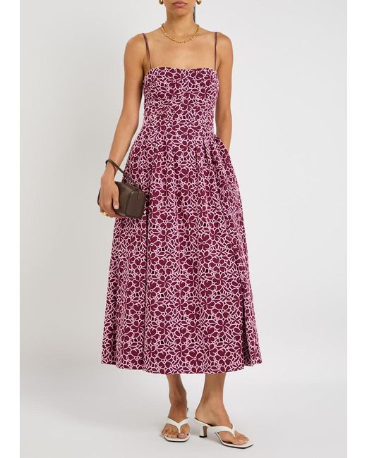 Jonathan Simkhai Purple Sangria Floral-Embroidered Cotton Midi Dress