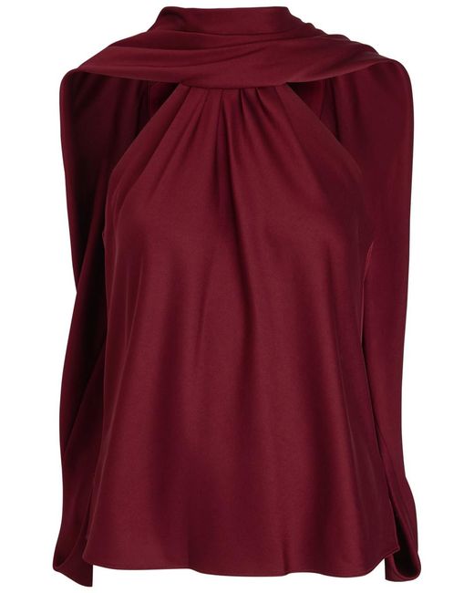 Jonathan Simkhai Red Scarlett Cape-Effect Satin Top