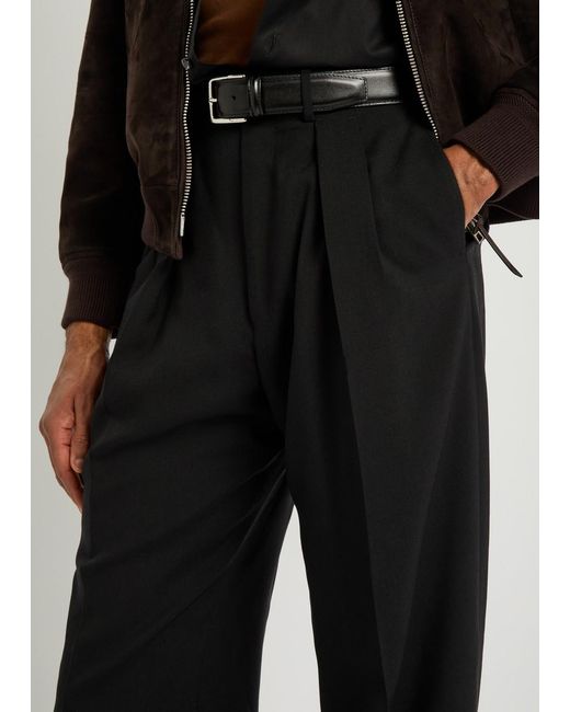 Tom Ford Black Double Pleat Wool-Blend Trousers for men