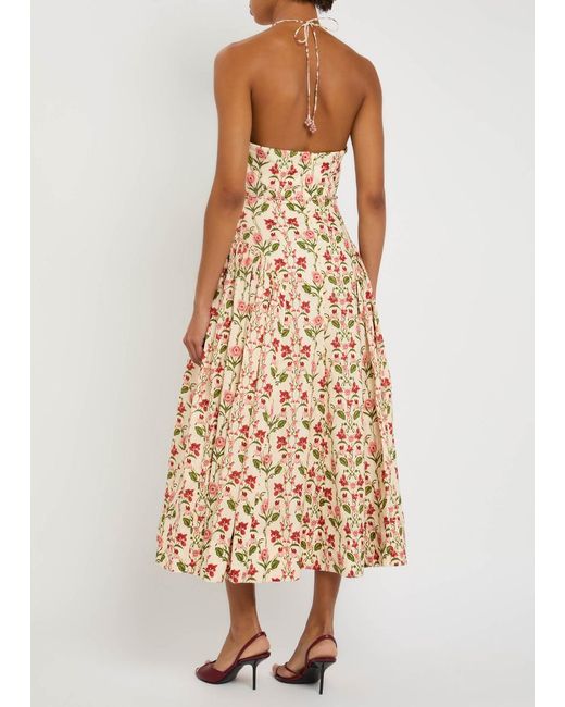 Agua Bendita Natural Balsa Canna Floral-Print Linen Midi Dress