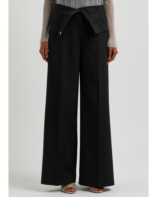 Acne Black Fold-over Wide-leg Trousers