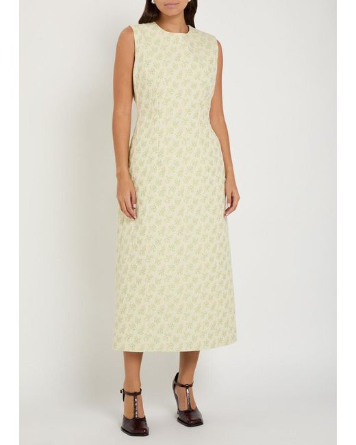 Simone Rocha Natural Bustle Contour Floral Cotton-Blend Midi Dress