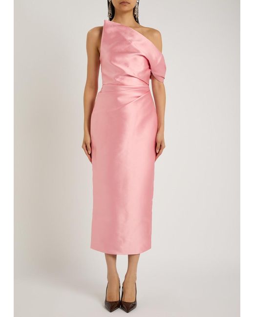 solace london pink one shoulder dress Solace London Marcela Bow-embellished Faille Mini Dress Pink Solace London