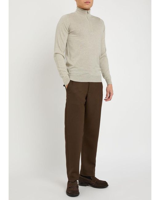 John Smedley White Tapton Half-Zip Merino Wool Jumper for men
