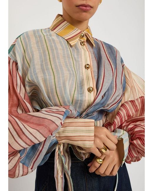 Zimmermann White Rebellion Striped Linen And Silk-Blend Blouse