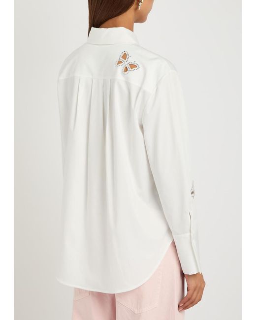 Alice + Olivia White Finely Embellished Cut-Out Woven Shirt