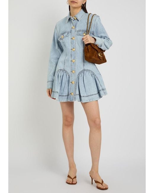 Aje. Blue Noa Gathered Denim Mini Dress