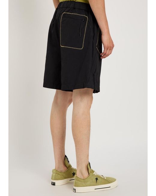 Moncler Black Logo Contrast-Stitch Cotton-Poplin Shorts for men