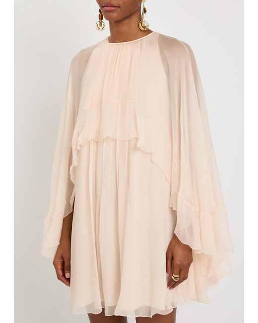 Chloé Natural Ruffled Cape-Effect Silk Mini Dress
