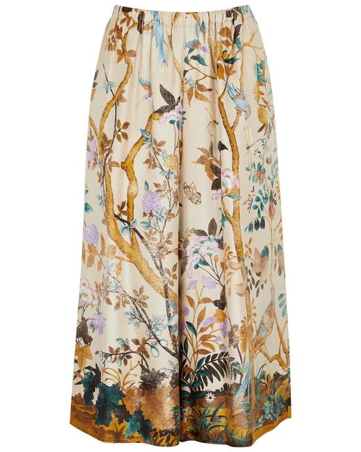 Gucci Natural Tian Printed Cropped Silk-satin Trousers