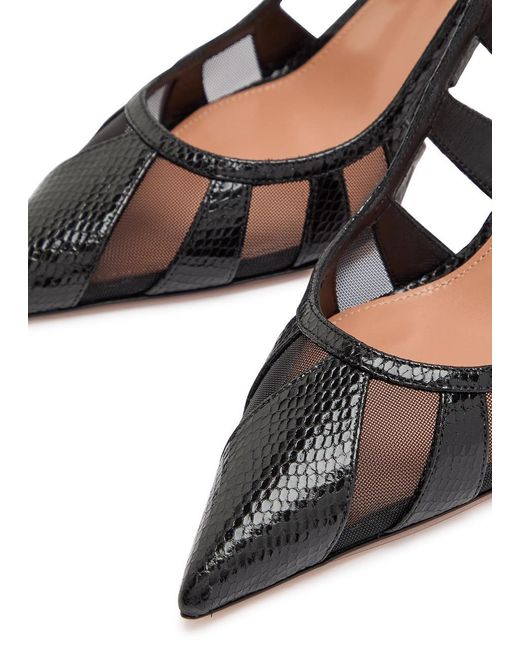 Aquazzura Black Screen 85 Snake-Effect Leather Pumps