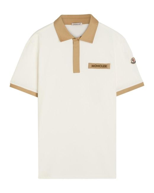 Moncler Natural Contrasting-Trim Piqué Cotton Polo Shirt for men