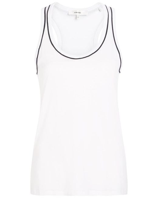 FRAME Black The Ringer Pipe-Trim Cotton Tank Top