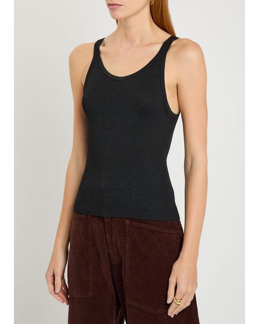 Nili Lotan Black Selah Ribbed Silk Tank
