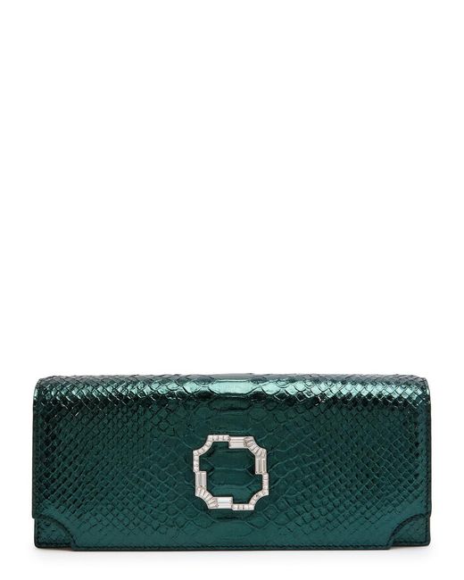 Malone Souliers Green Vivien Python-Effect Leather Clutch