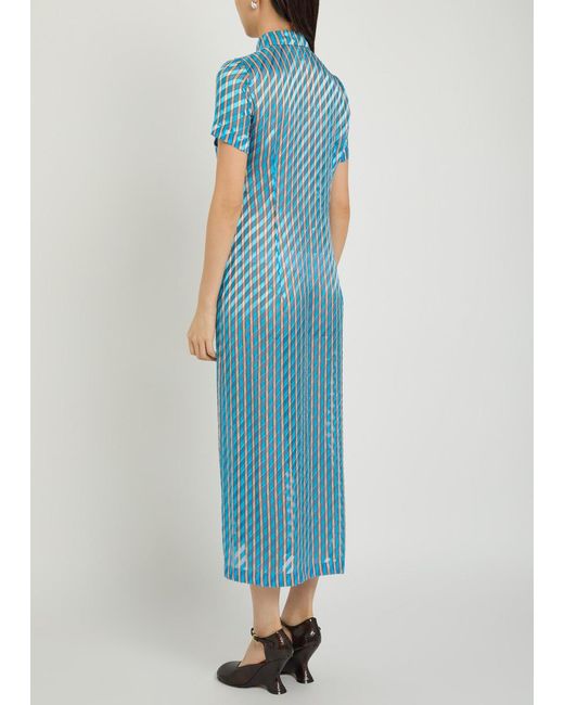 Dries Van Noten Blue Doud Bis Striped Dévore Midi Shirt Dress