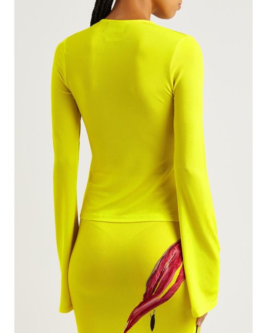 Louisa Ballou Yellow Floral-print Stretch-jersey Cardigan
