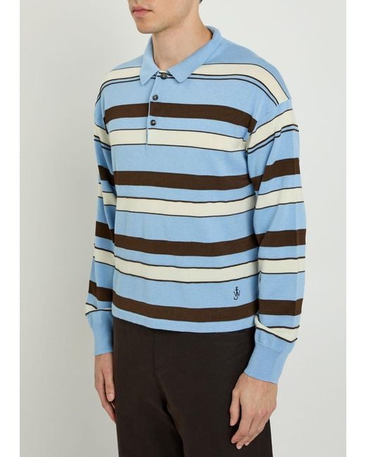 J.W. Anderson Blue Striped Knit Polo Shirt for men