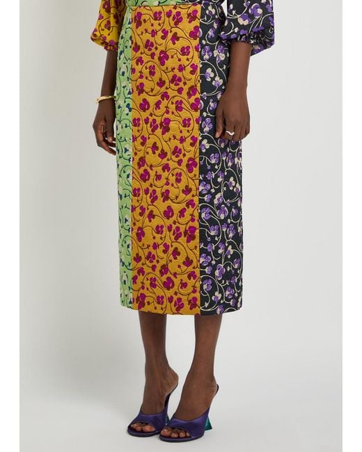 LaDoubleJ Orange Pencil Floral-Jacquard Woven Midi Skirt