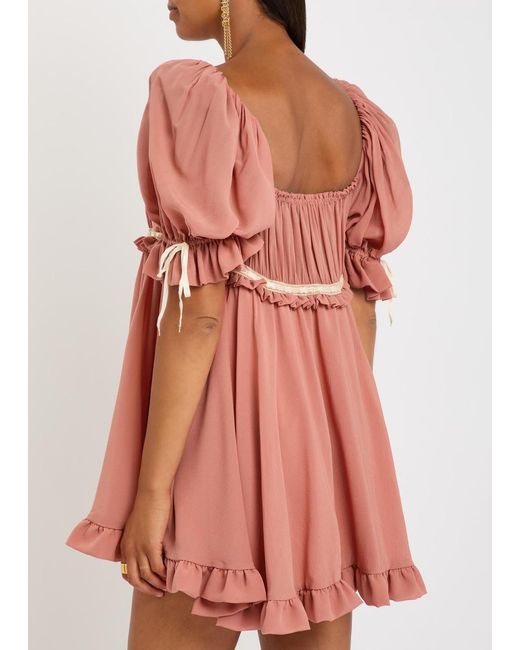 Chloé Pink Gathered Silk-Georgette Mini Dress