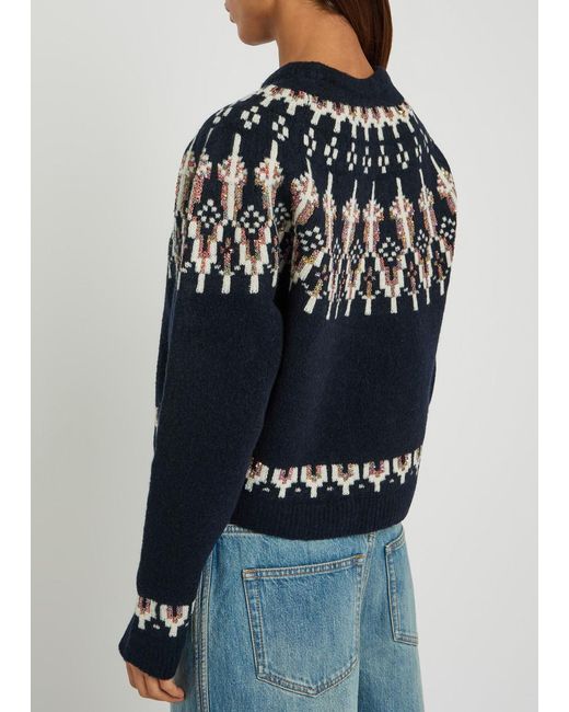 Loewe Blue Patterned Wool-Blend Jumper