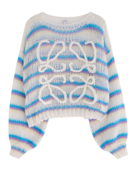 Loewe Blue Anagram Striped Mohair-Blend Jumper