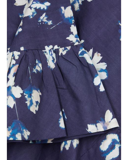 Merlette Blue Astral Floral-Print Cotton Top