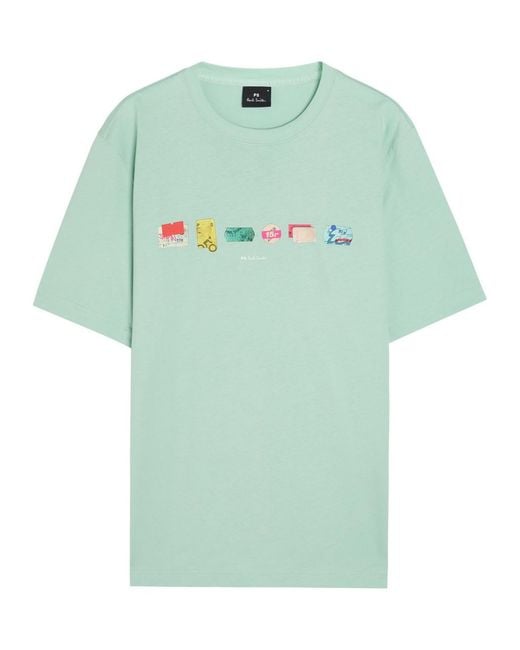 Paul Smith Green A Row Printed Cotton T-Shirt for men