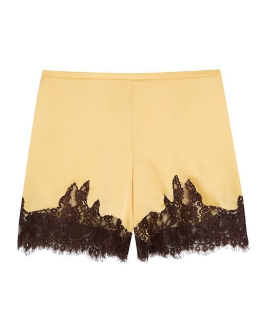 Reformation Natural Fern Lace-Trim Satin Shorts