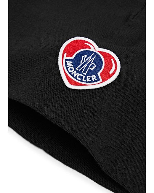 Moncler Black Logo-embroidered Wool-blend Beanie for men