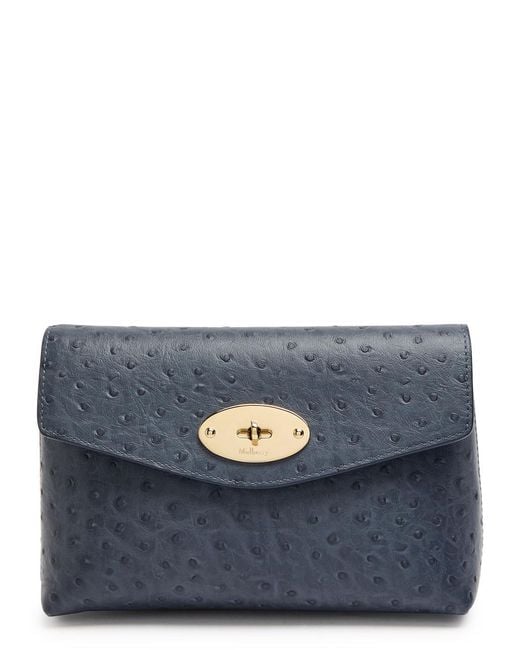 Mulberry Blue Darley Ostrich Leather Pouch