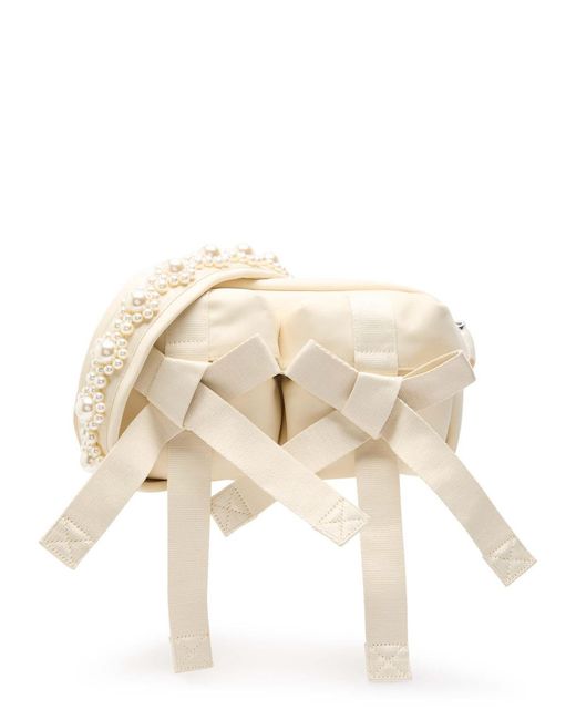Simone Rocha Natural Bow Faux Pearl-Embellished Nylon Cross-Body Bag
