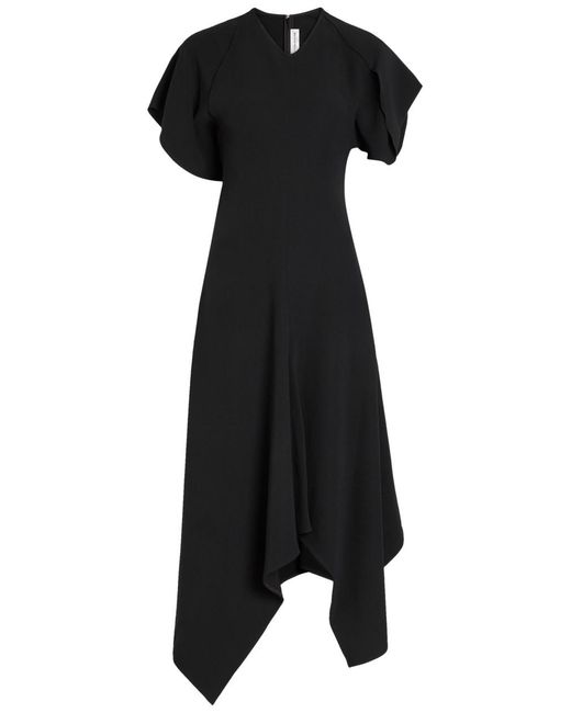 Victoria Beckham Black Asymmetric Crepe Midi Dress