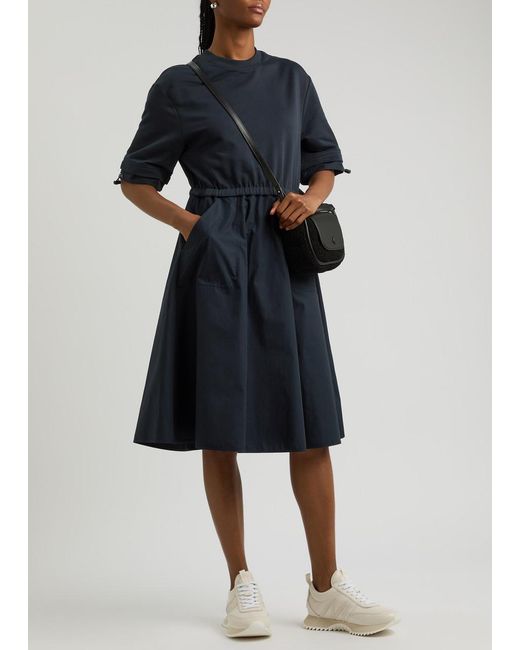 Moncler Blue Abito Cotton And Woven Midi Dress