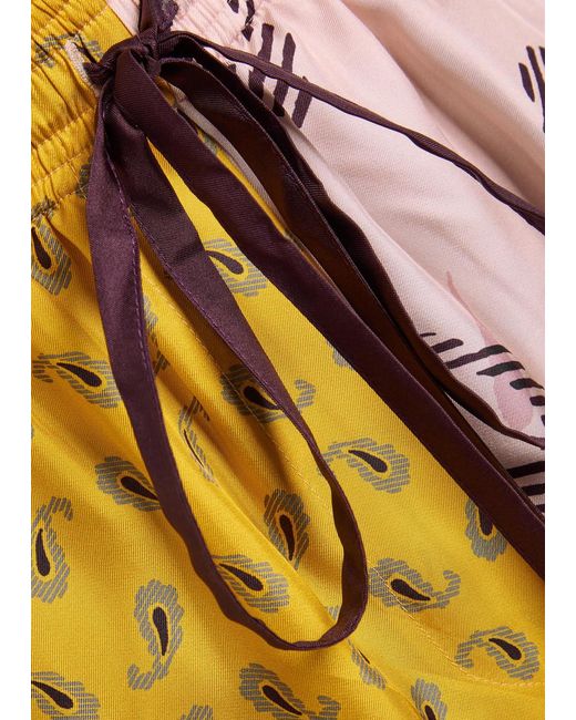 Otzio Yellow Printed Silk Shorts