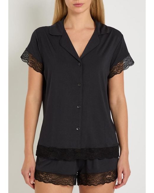 Eberjey Black Malou Lace-Trim Jersey Pyjama Set
