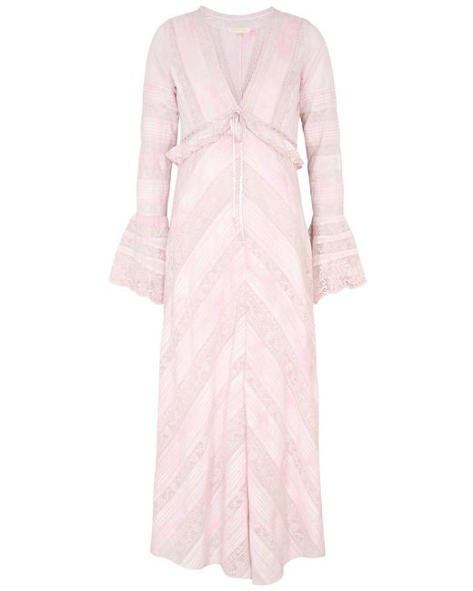LoveShackFancy Pink Weil Lace-Panelled Cotton Midi Dress
