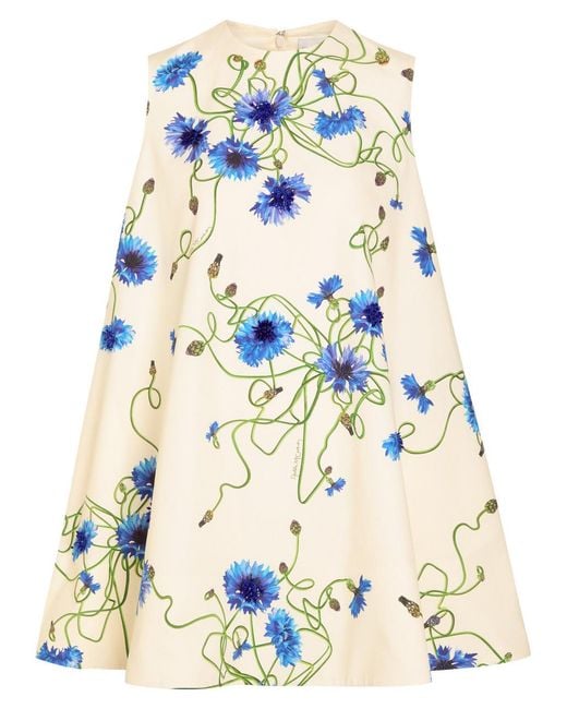 Stella McCartney Blue Embellished Floral-Print Cotton Mini Dress