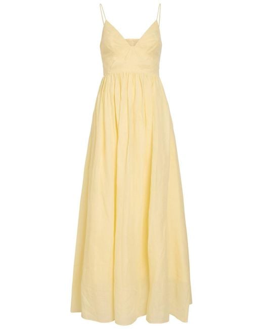 Aje. Yellow Vacation Pleated Ramie Maxi Dress