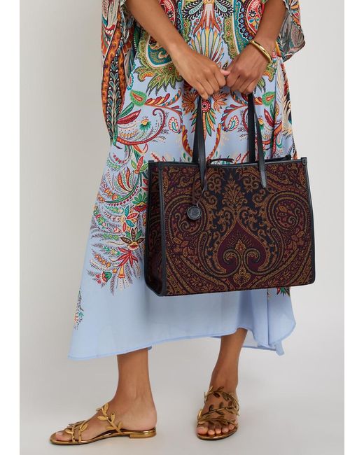 Etro Red Lovtter Large Paisley-Jacquard Leather Tote