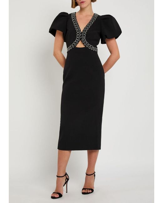 Rebecca Vallance Black Nyx Crystal-Embellished Crepe Midi Dress